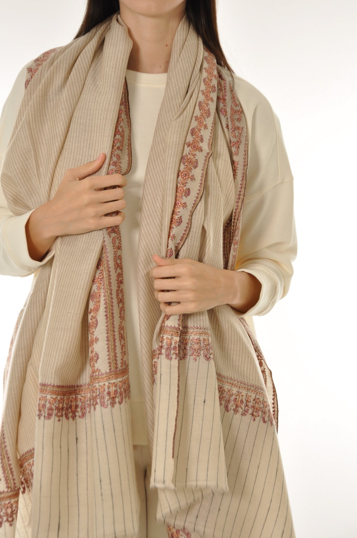 Thin Striped Border Pashmina - Heritage Stripe Pashmina