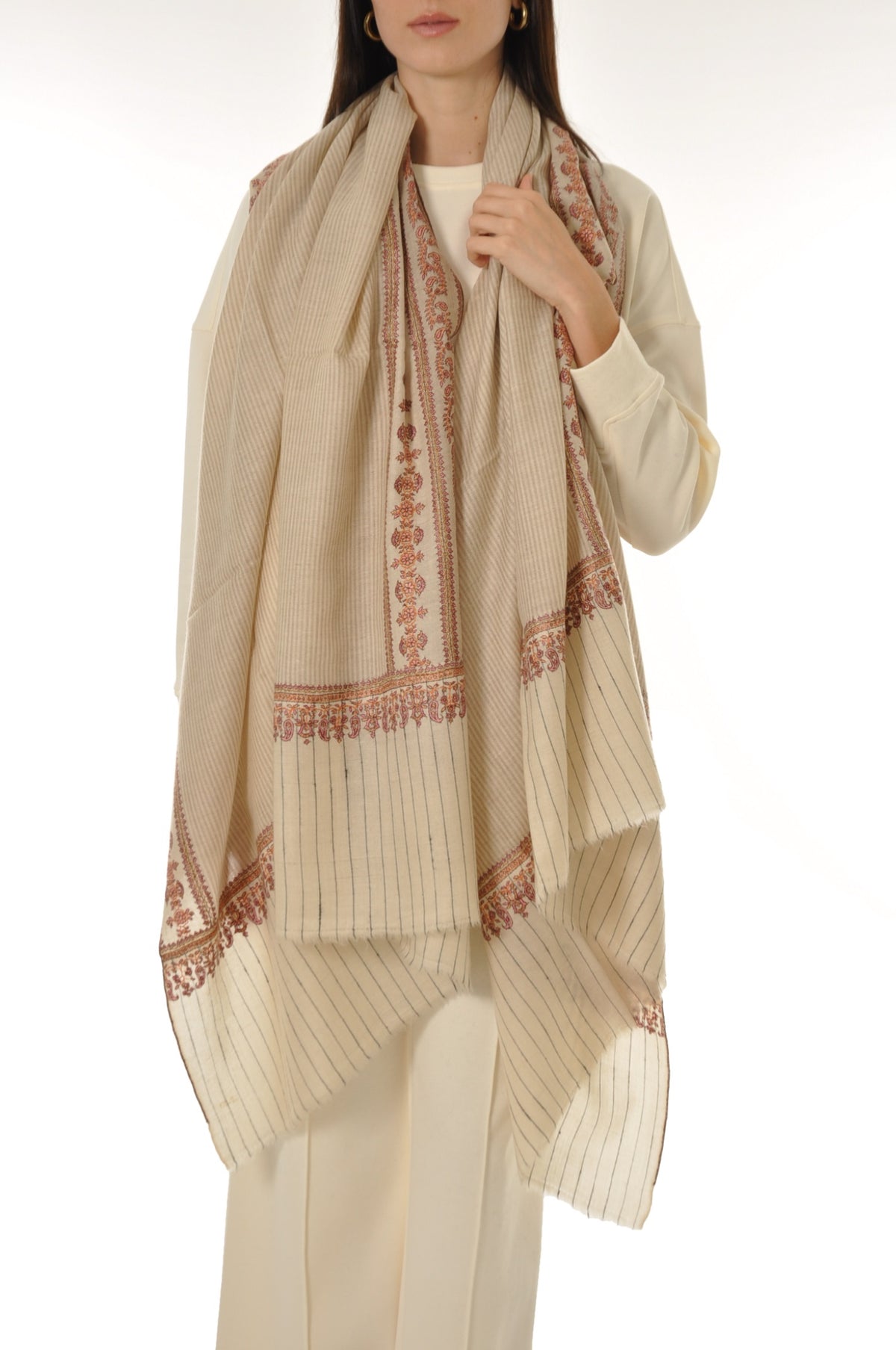 Thin Striped Border Pashmina - Heritage Stripe Pashmina