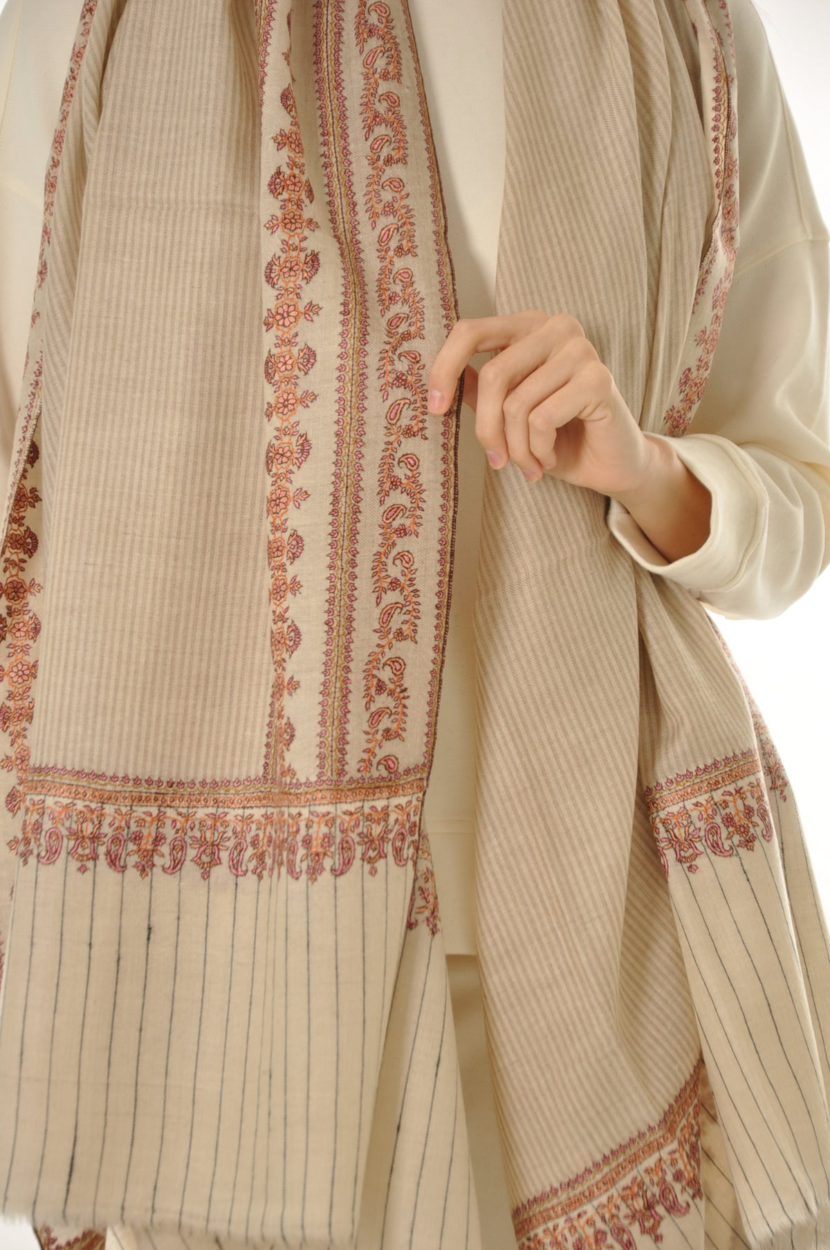 Thin Striped Border Pashmina - Heritage Stripe Pashmina