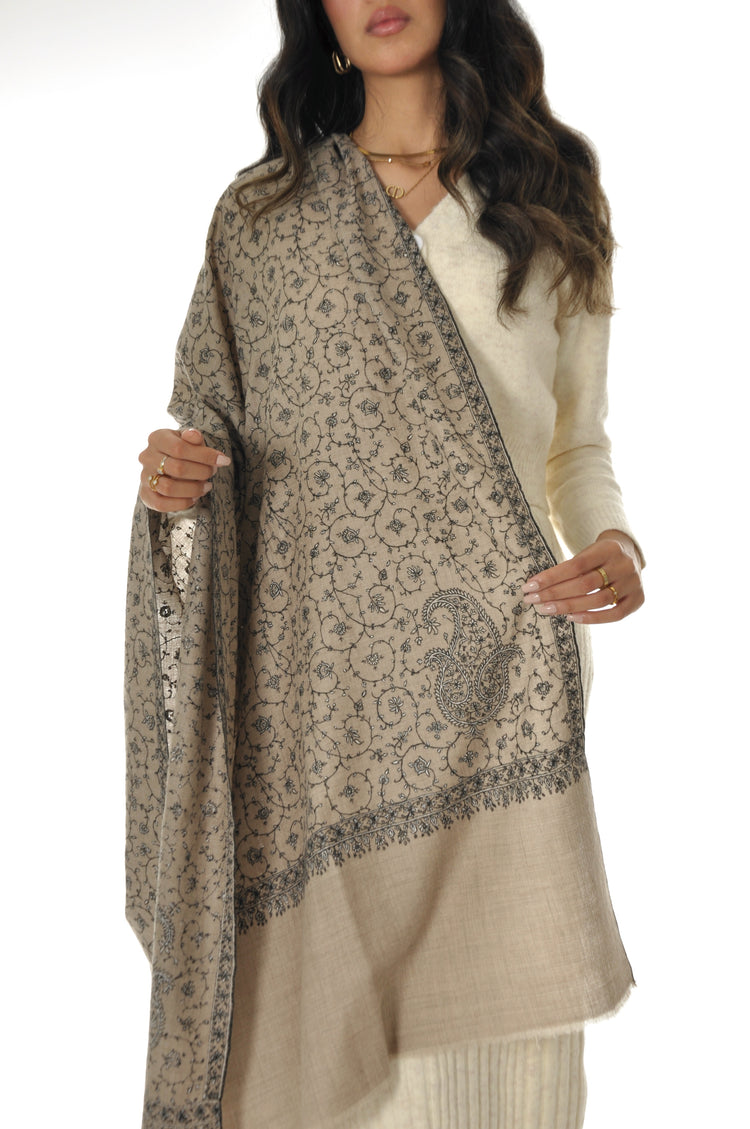 Embroidered Pashmina - Beige