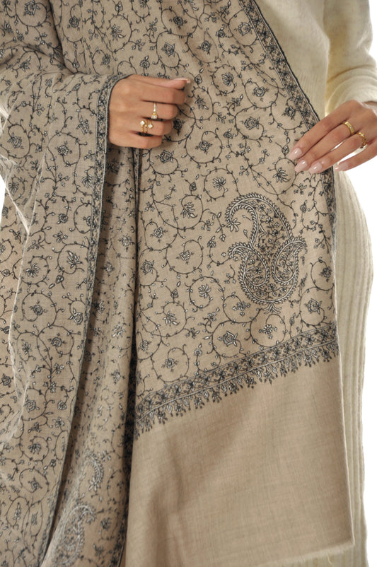 Embroidered Pashmina - Beige