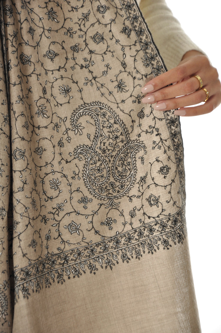 Embroidered Pashmina - Beige