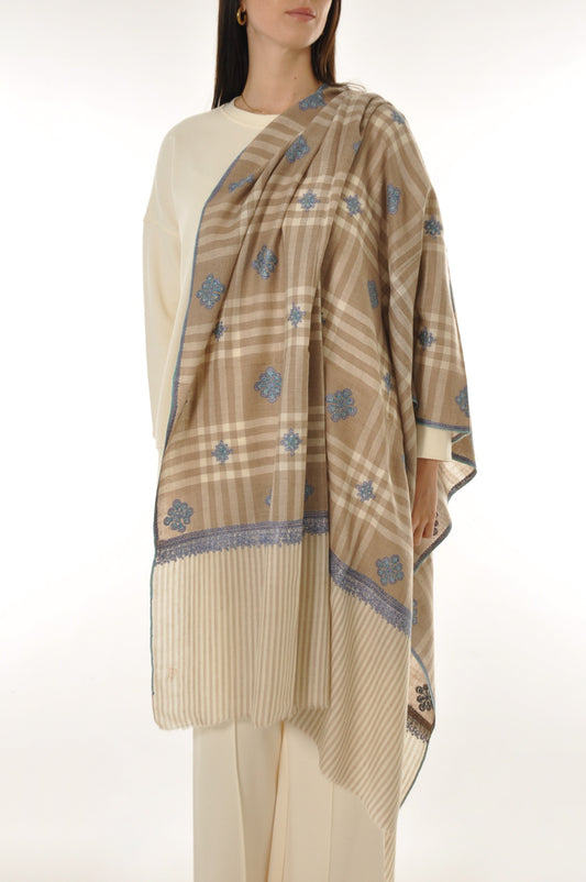 Embroidered Pashmina - Checked Pashmina with Embroidery
