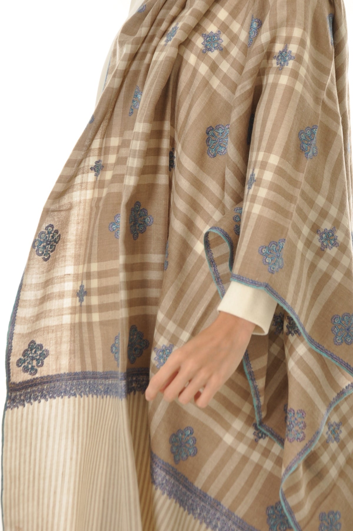 Embroidered Pashmina - Checked Pashmina with Embroidery