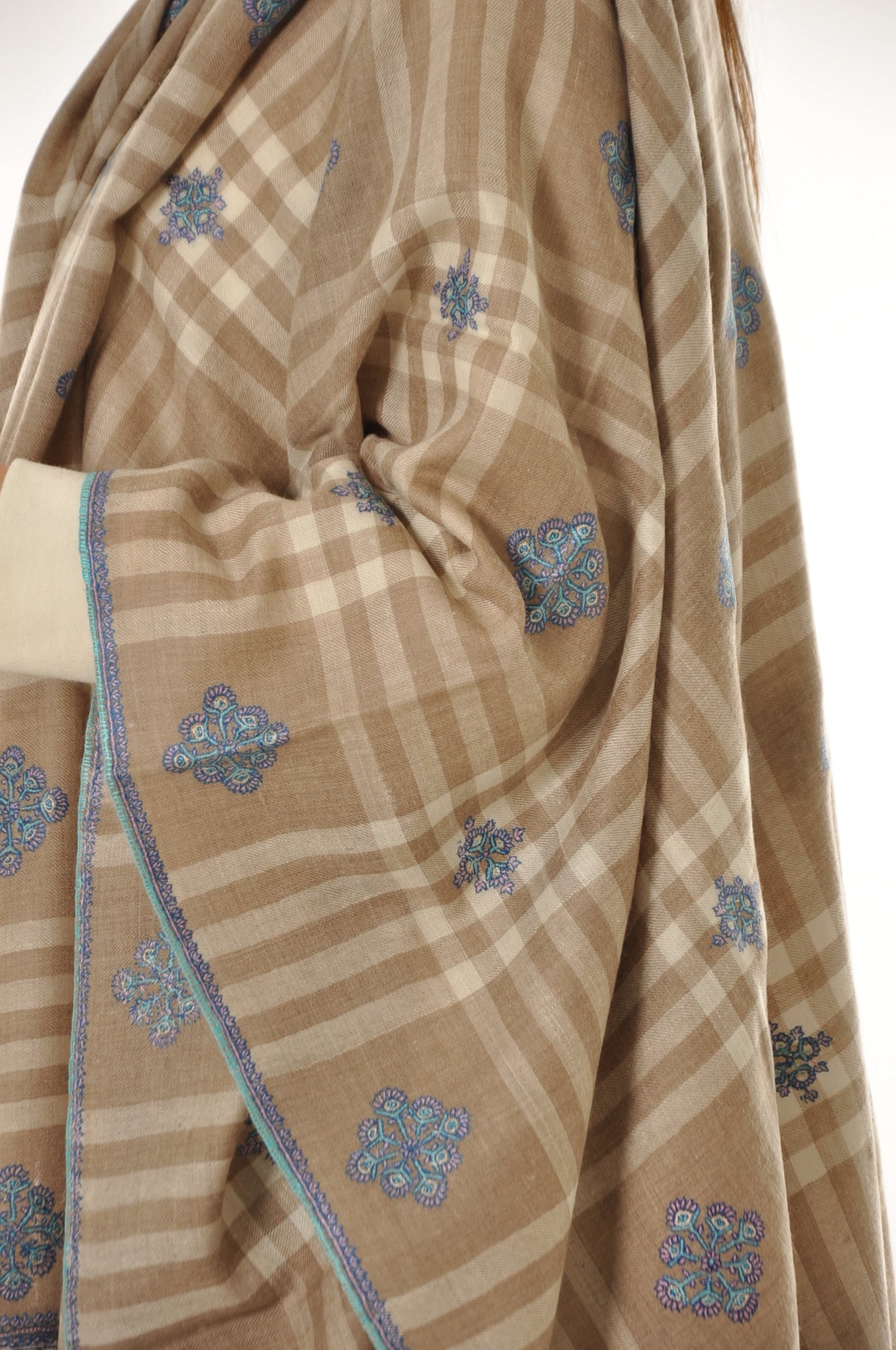 Embroidered Pashmina - Checked Pashmina with Embroidery