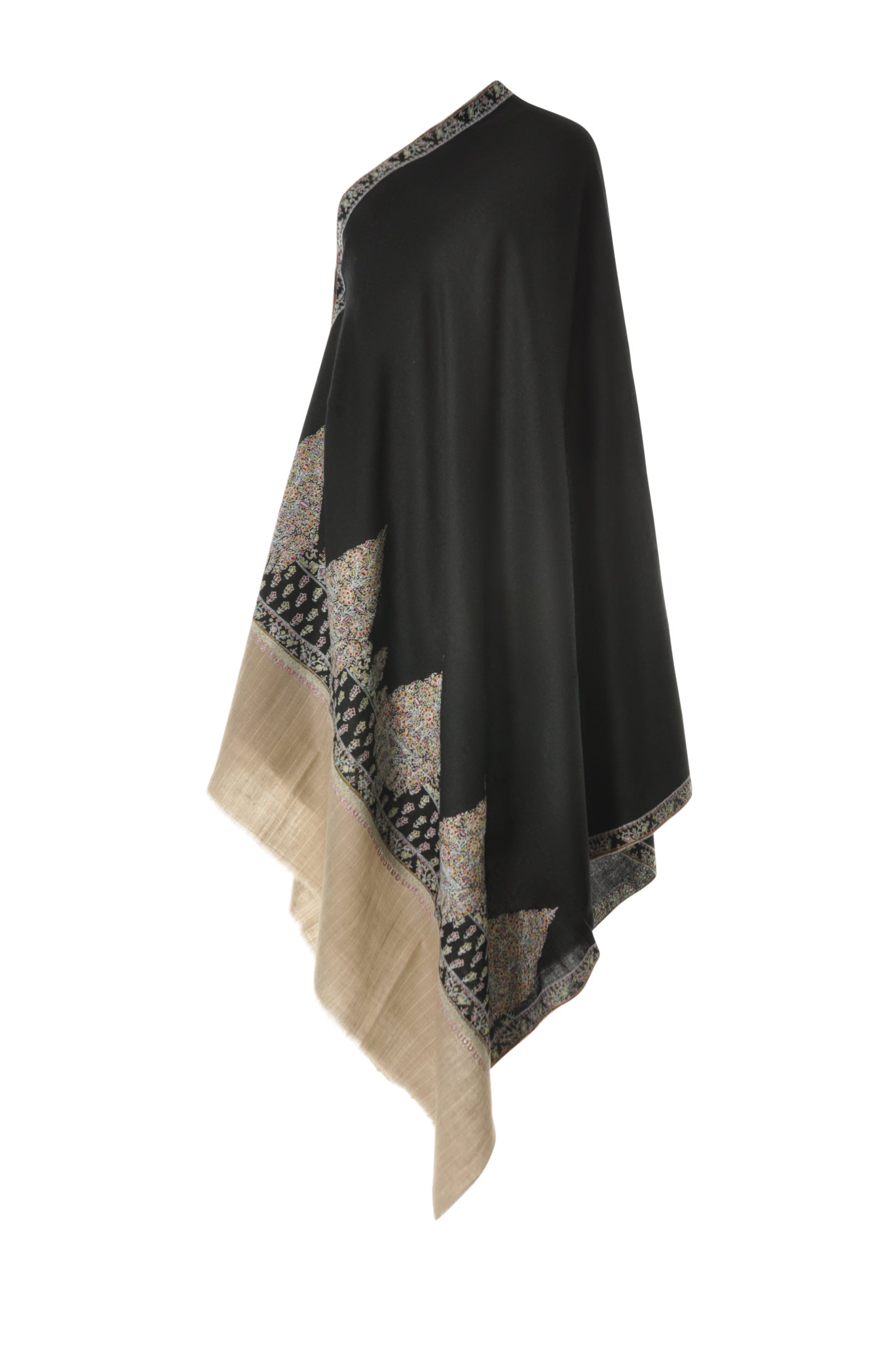 Embroidered Pashmina - black & soft beige