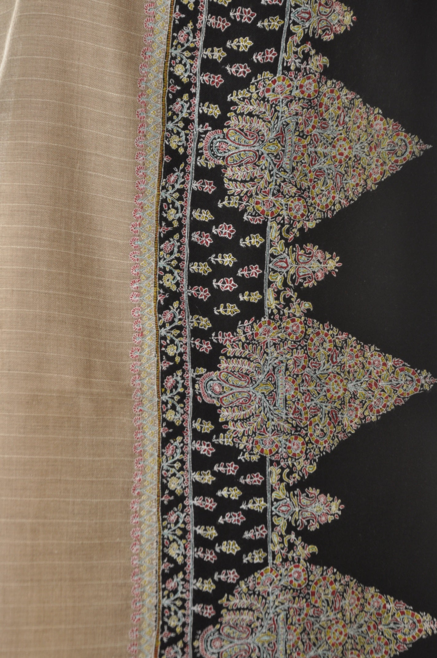 Embroidered Pashmina - black & soft beige