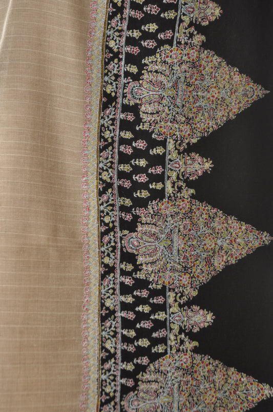 Embroidered Pashmina - black & soft beige