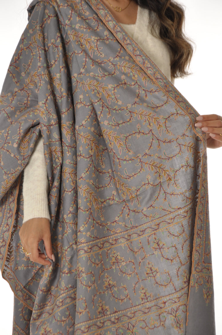 Embroidered Pashmina - Light Grey