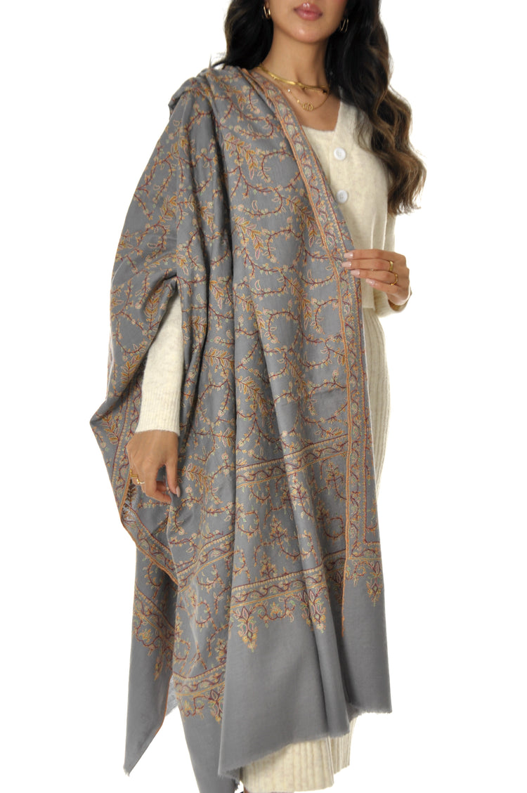 Embroidered Pashmina - Light Grey