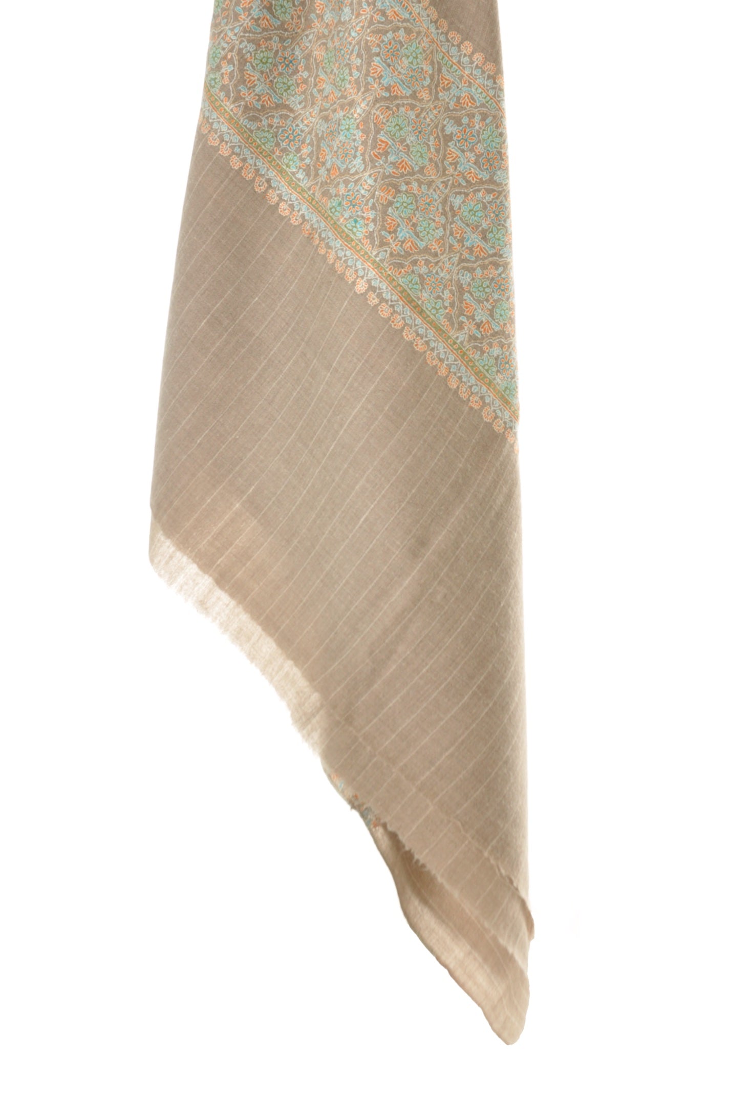 Embroidered Pashmina - Beige with pastel