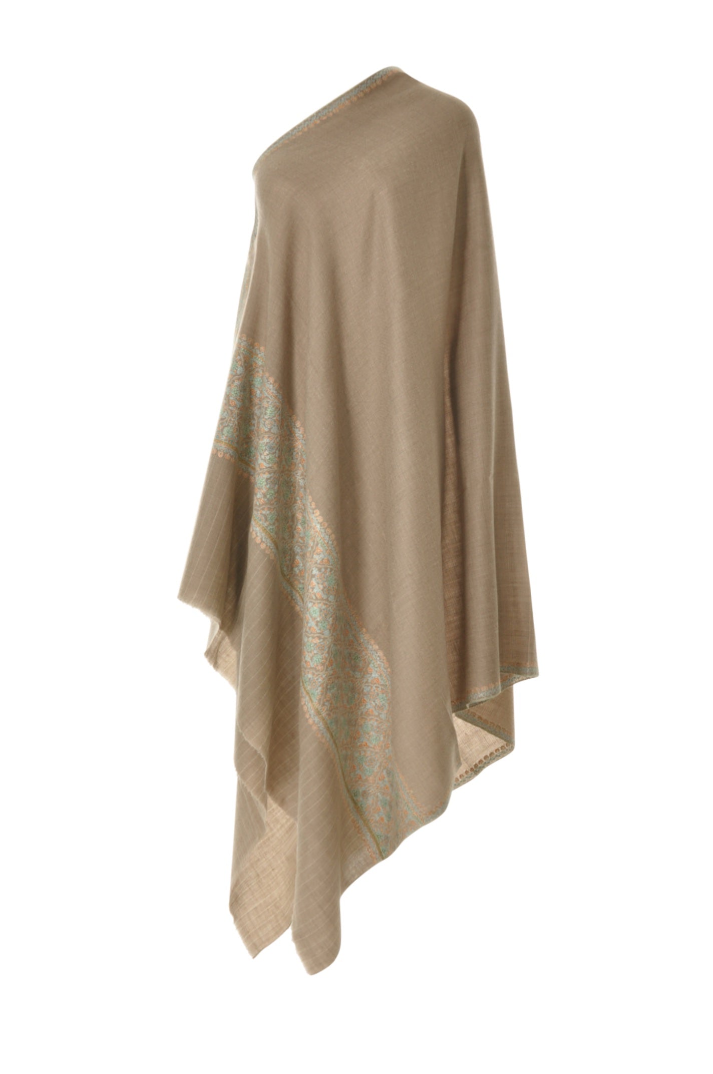 Embroidered Pashmina - Beige with pastel