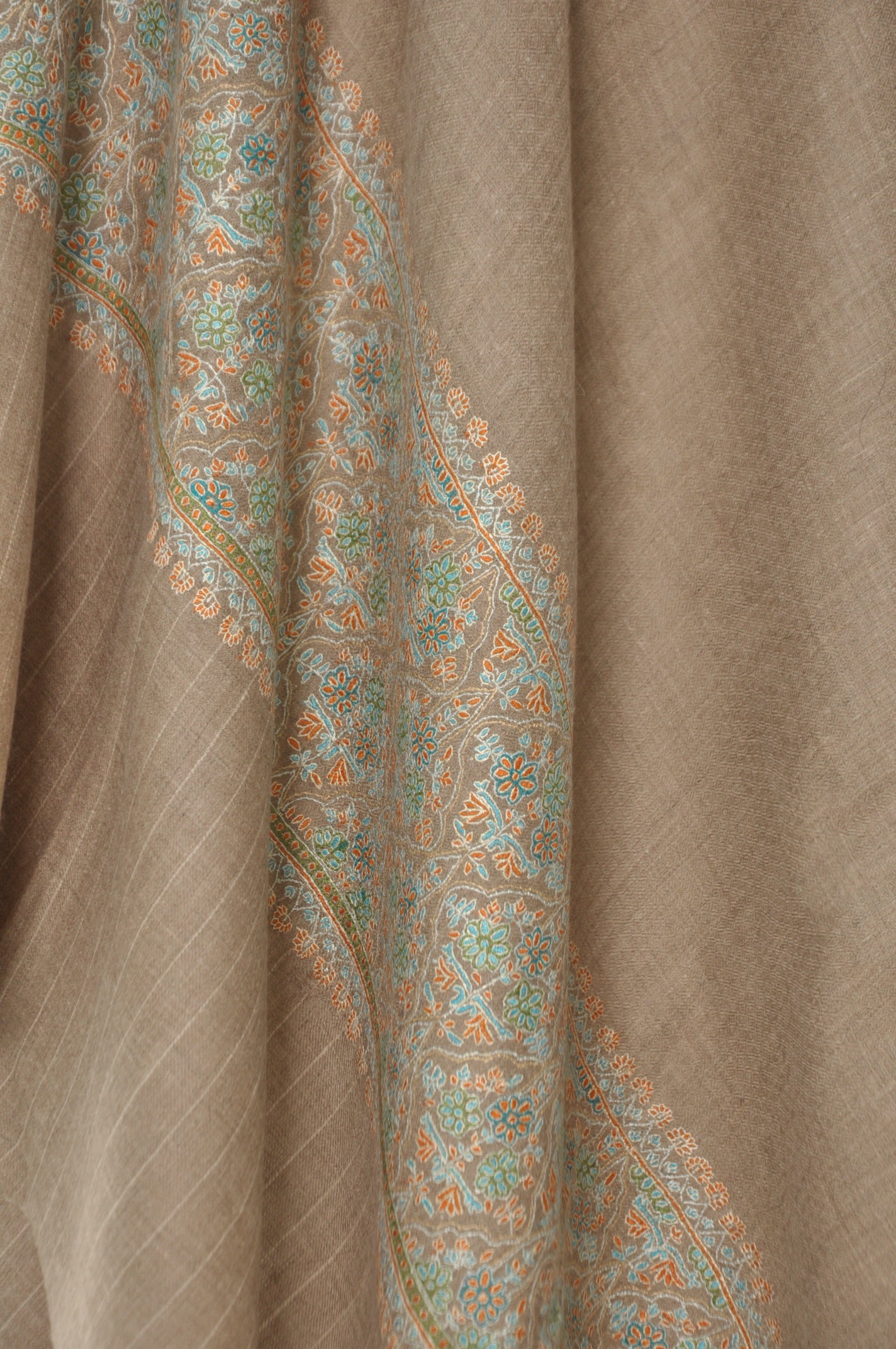 Embroidered Pashmina - Beige with pastel