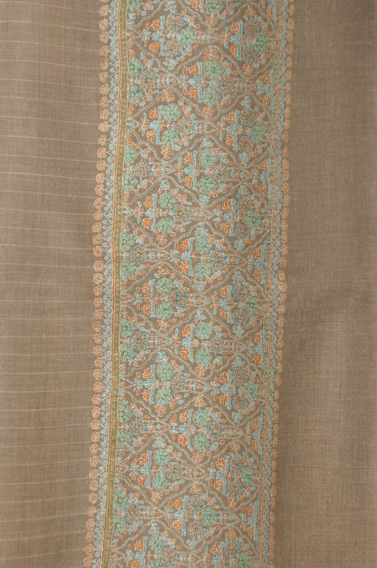 Embroidered Pashmina - Beige with pastel