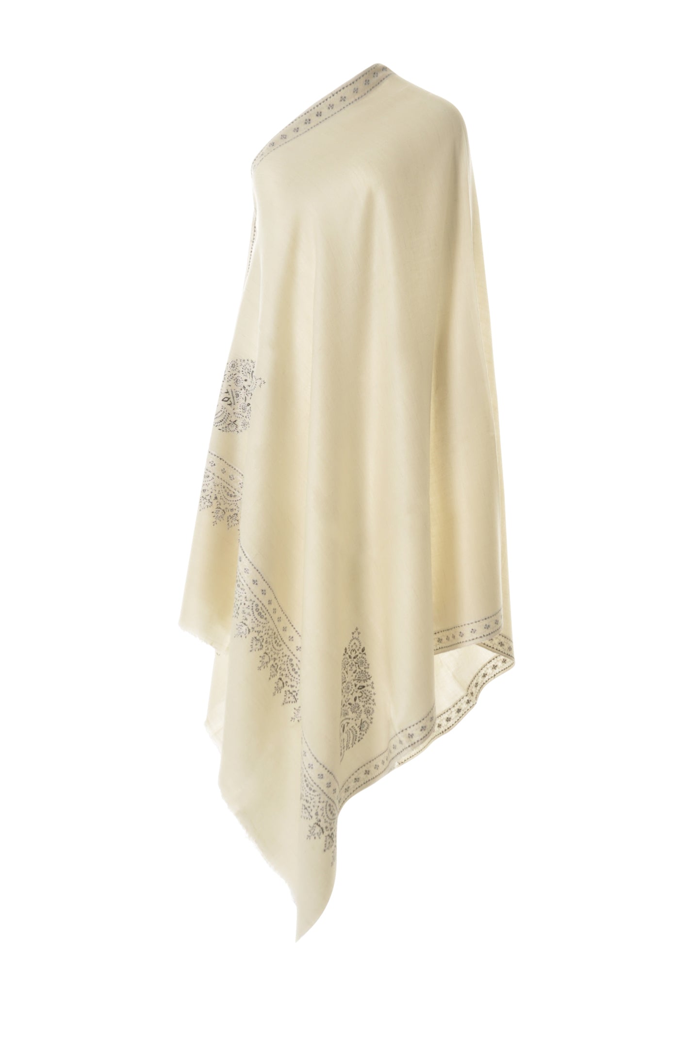 Embroidered Pashmina - Beige with pastel