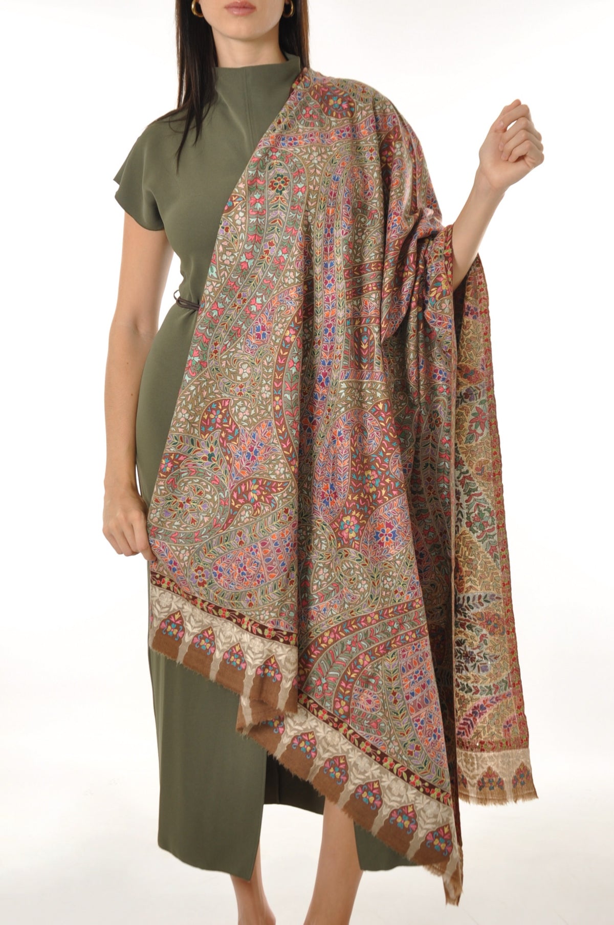 Kalamkari Pashmina - Pink & Brown