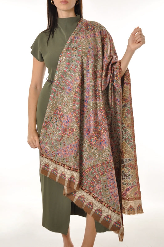 Kalamkari Pashmina - Pink & Brown