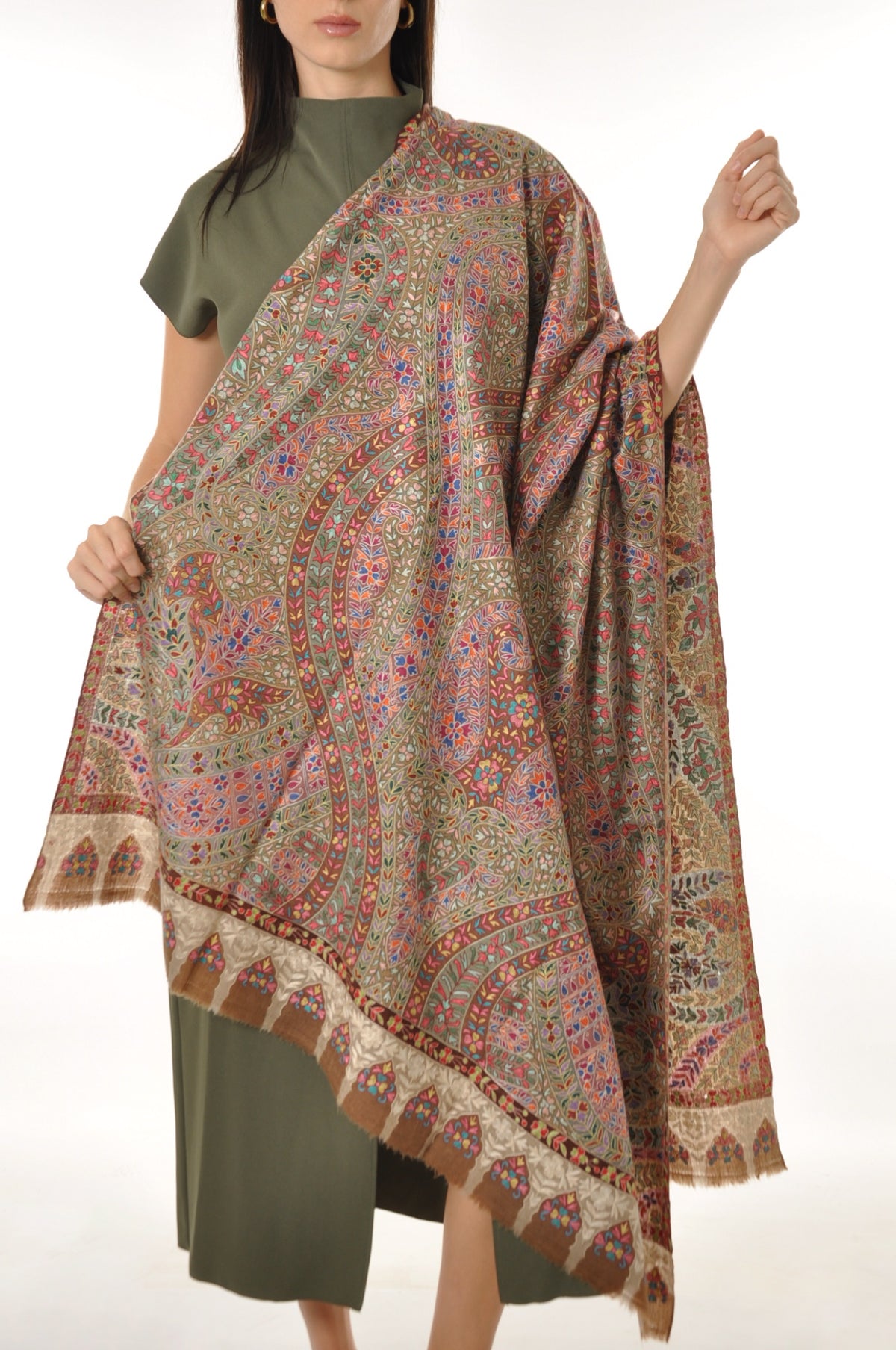 Kalamkari Pashmina - Pink & Brown