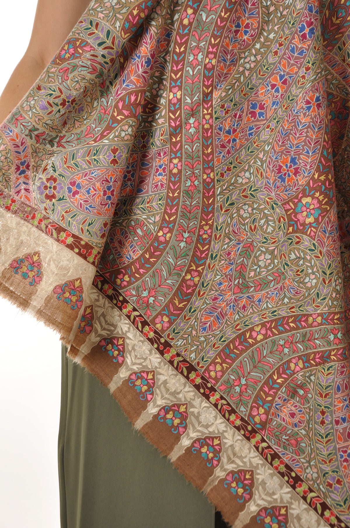 Kalamkari Pashmina - Pink & Brown