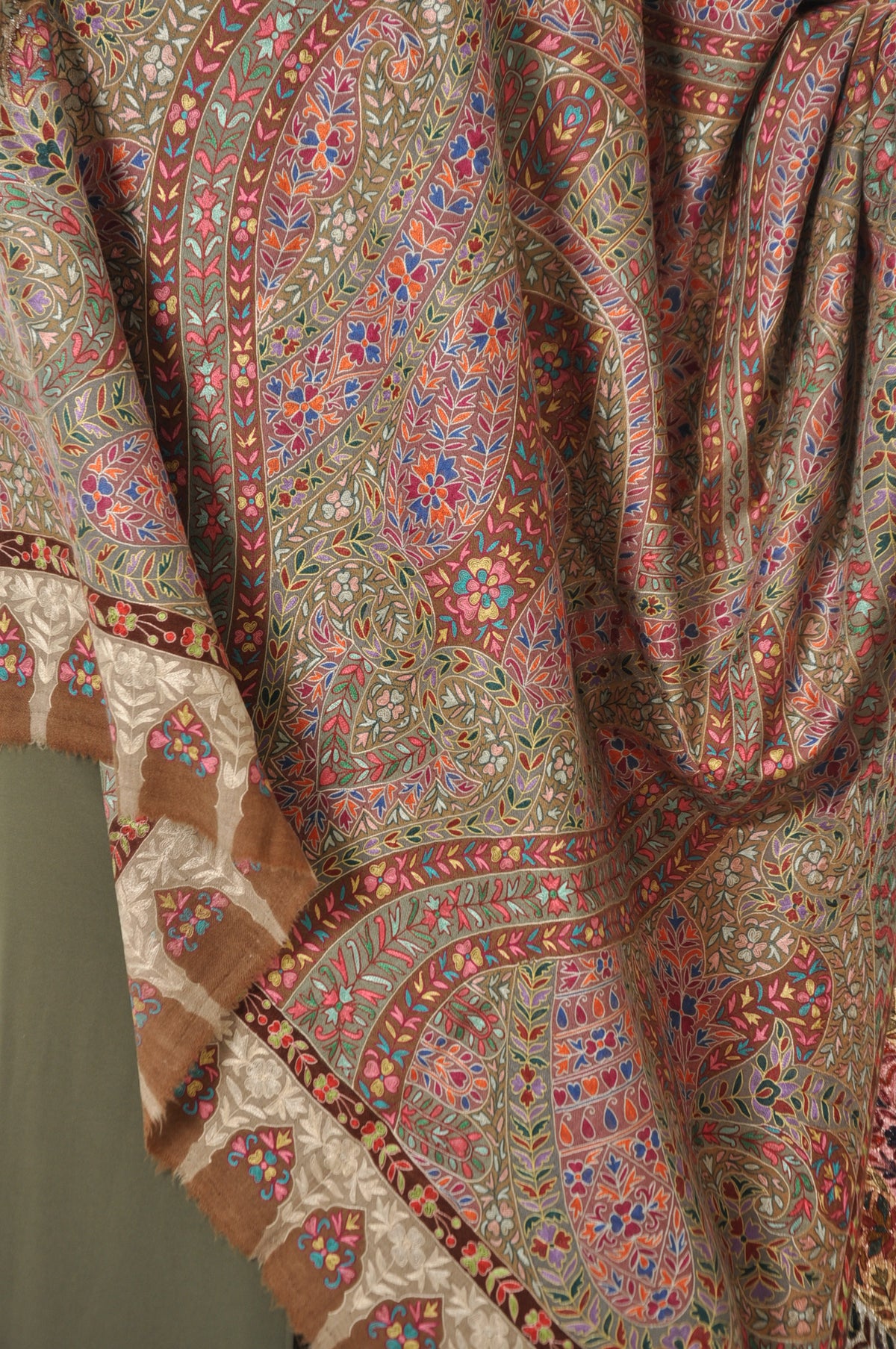 Kalamkari Pashmina - Pink & Brown