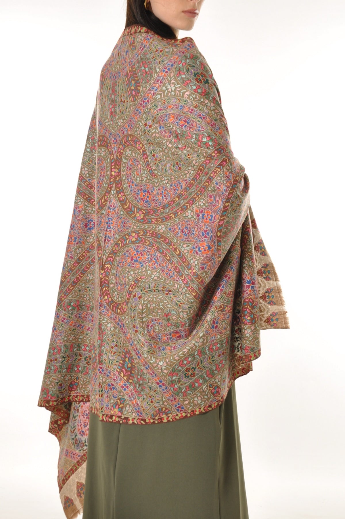Kalamkari Pashmina - Pink & Brown