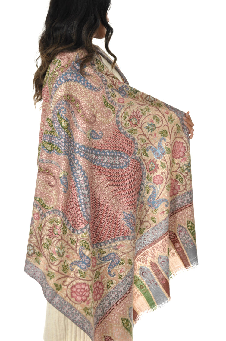 Kalamkari Pashmina - Pink & Blue