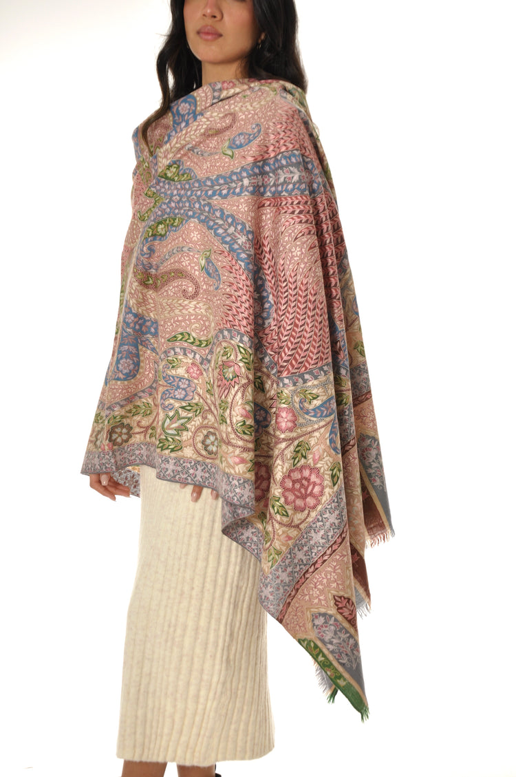 Kalamkari Pashmina - Pink & Blue