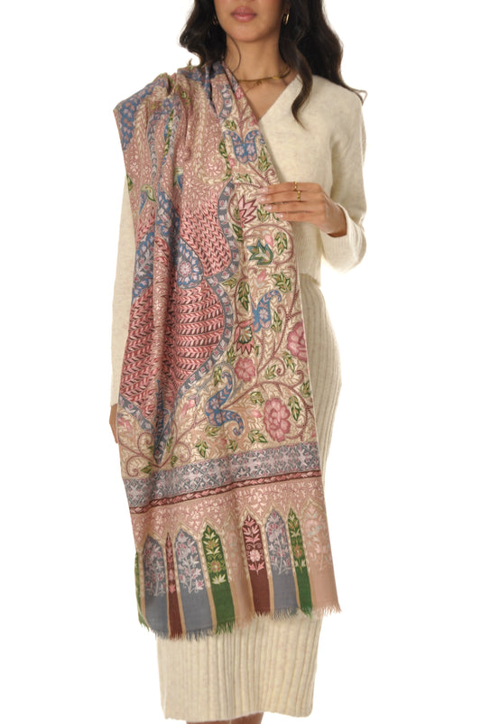 Kalamkari Pashmina - Pink & Blue