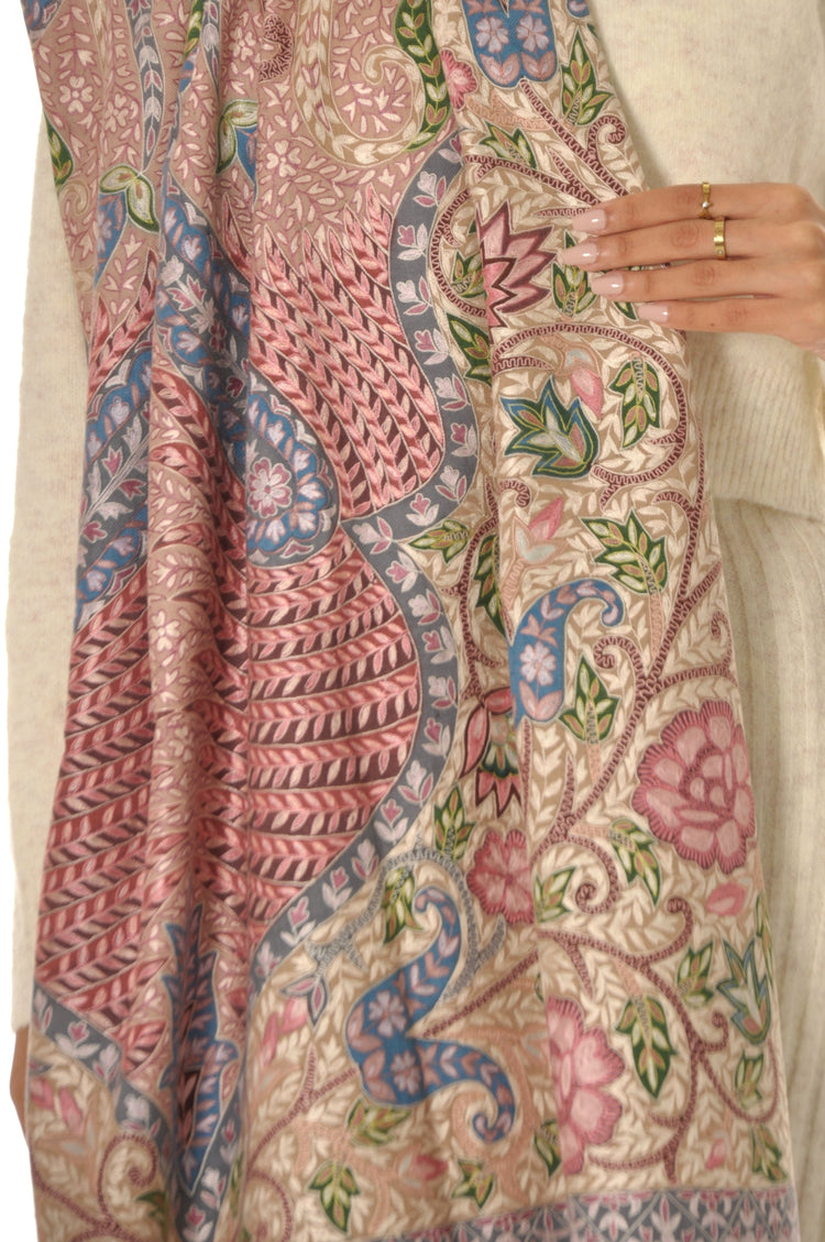 Kalamkari Pashmina - Pink & Blue