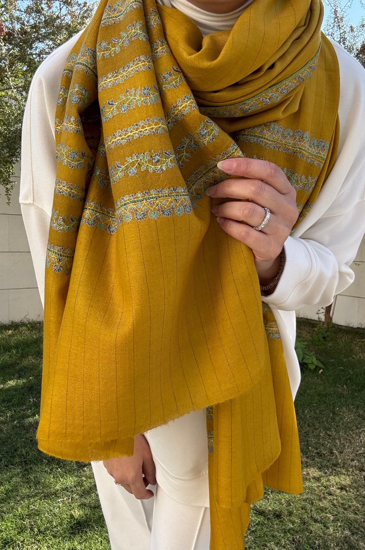 Embroidered Pashmina - Bright Mustard