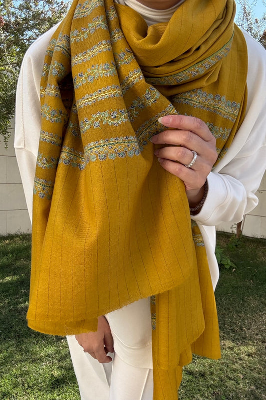 Embroidered Pashmina - Bright Mustard