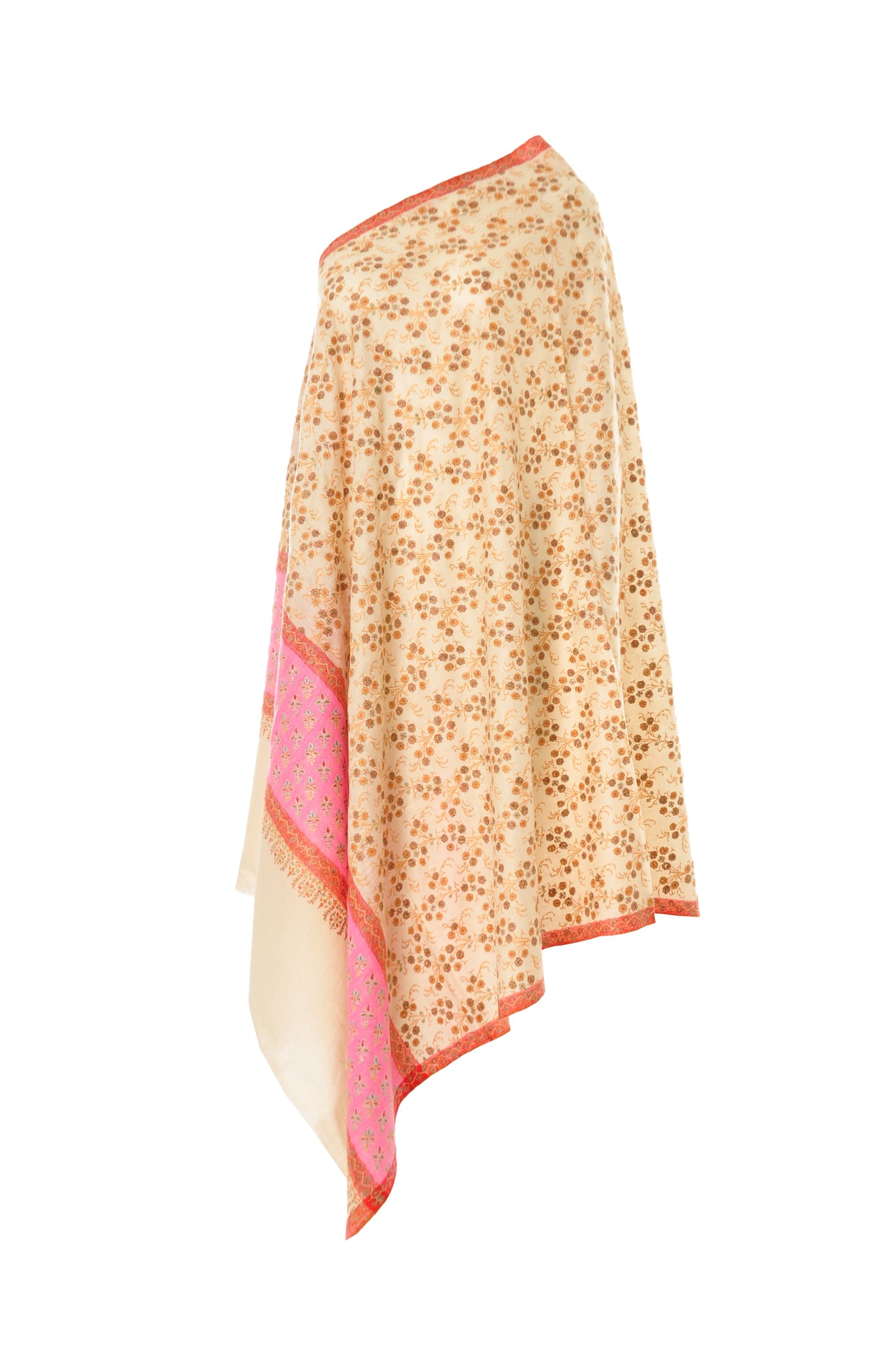 Embroidered Pashmina - Ivory & Pink Floral Pashmina