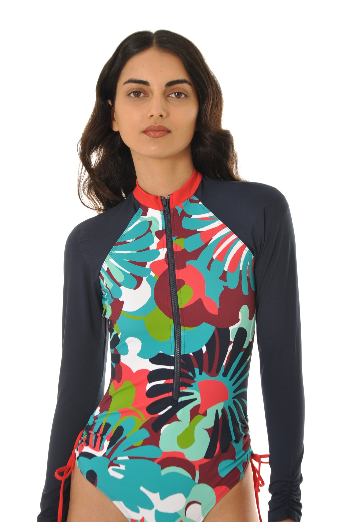 Blue Floral Long Sleeves Swimsuit