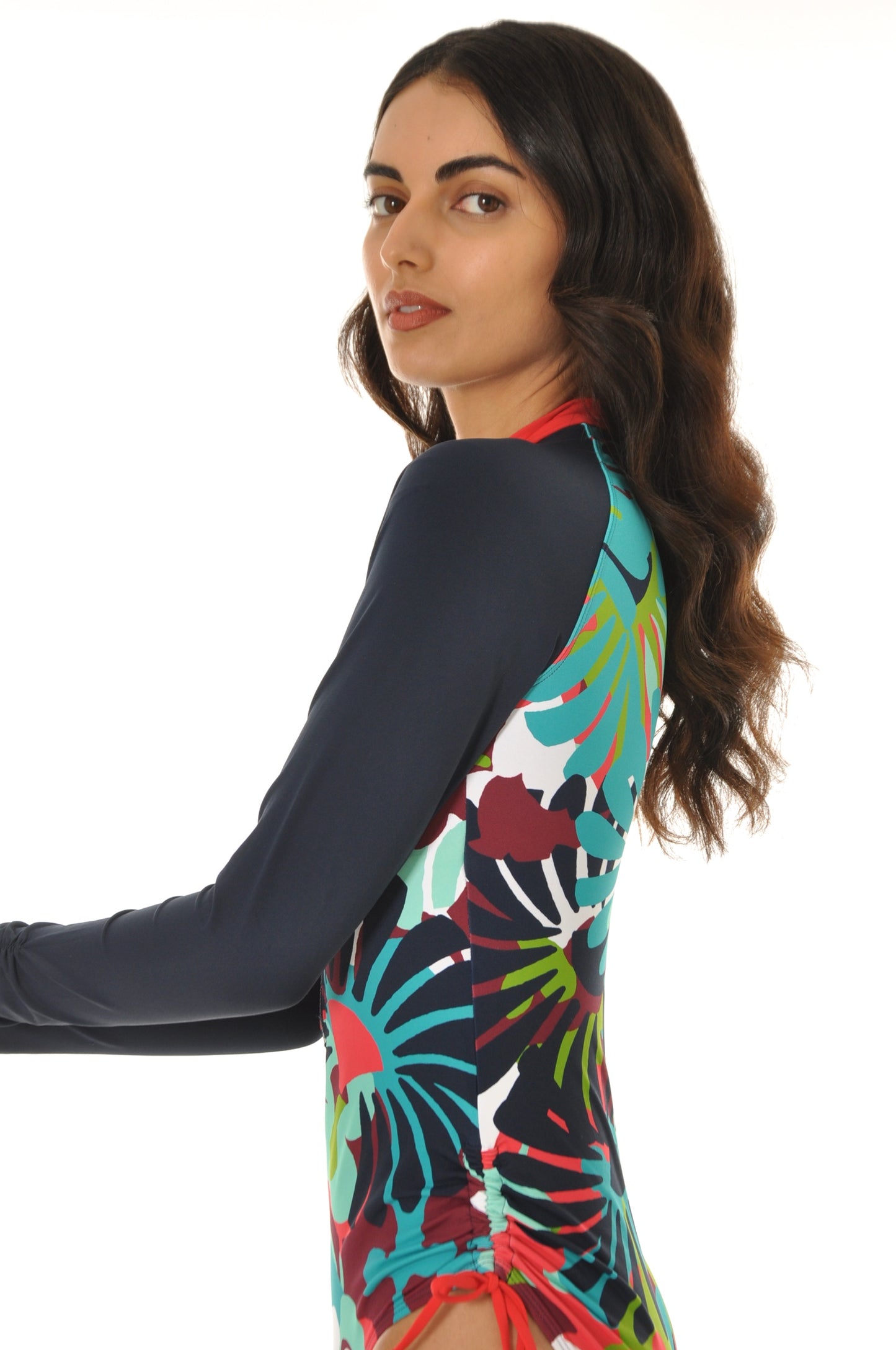 Blue Floral Long Sleeves Swimsuit