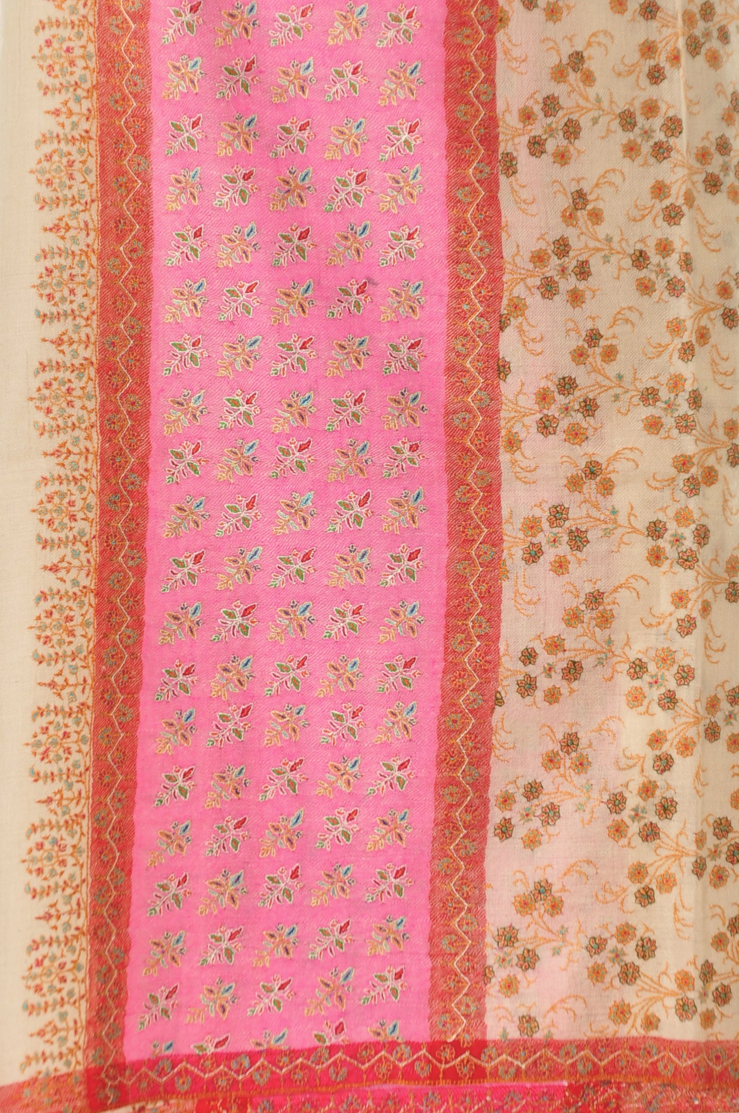 Embroidered Pashmina - Ivory & Pink Floral Pashmina
