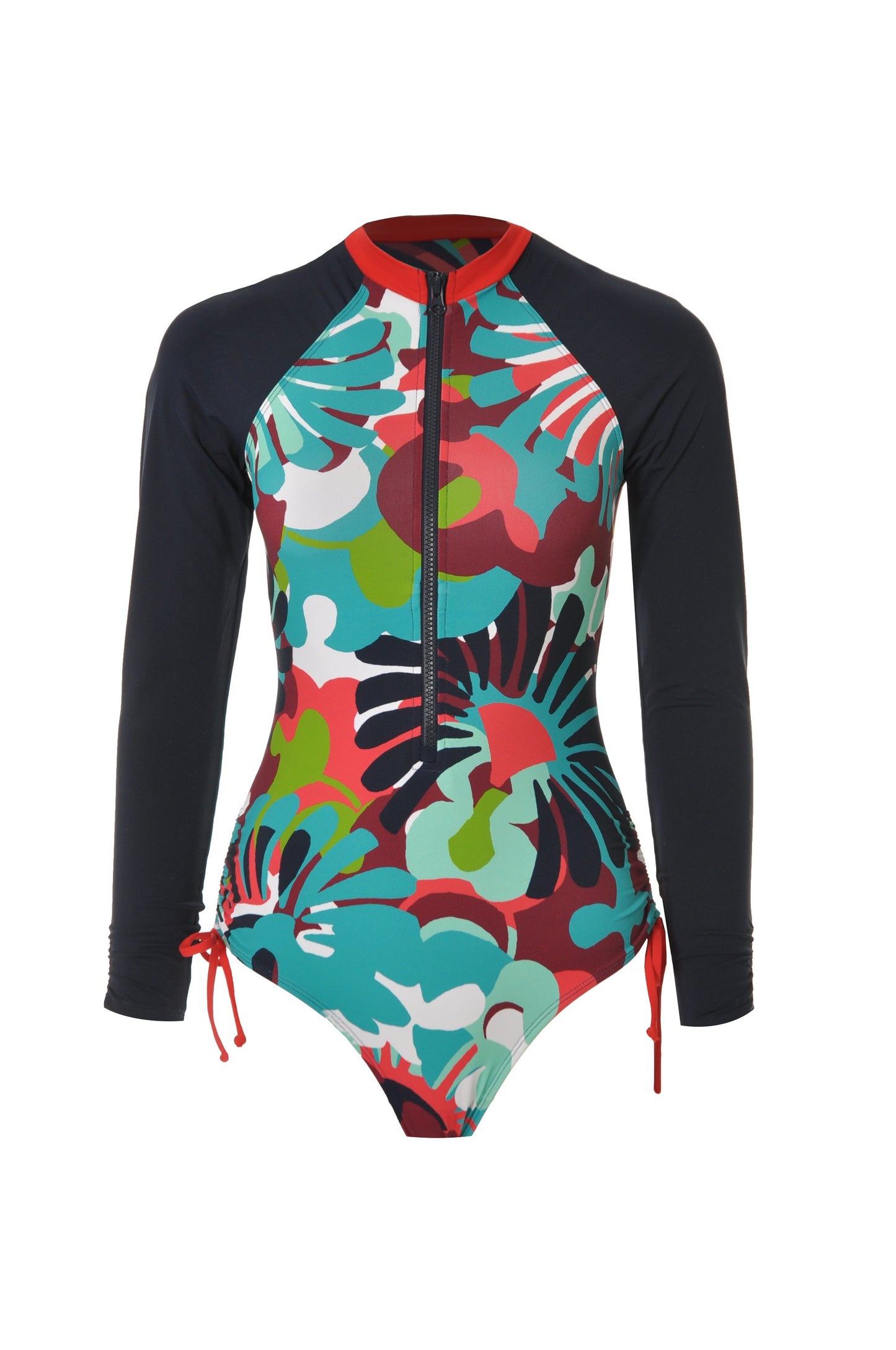 Blue Floral Long Sleeves Swimsuit