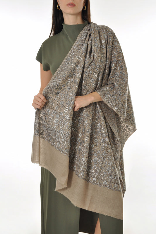 Kalamkari Pashmina - Beige & Black