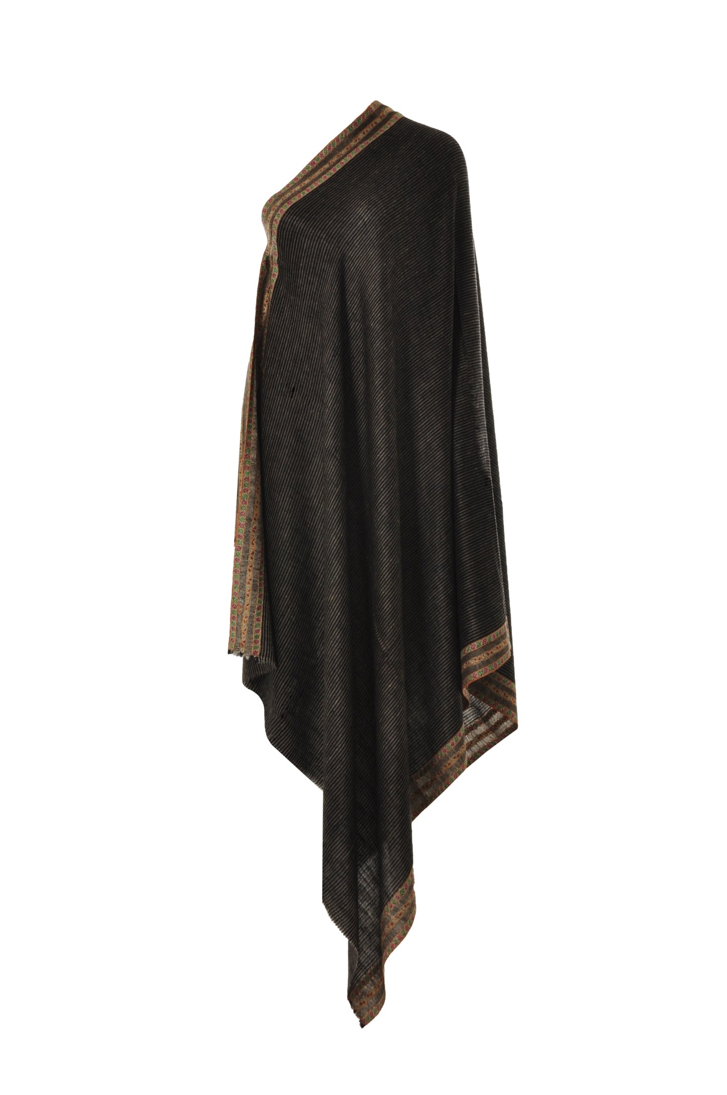 Embroidered Pashmina - Black & Taupe Striped