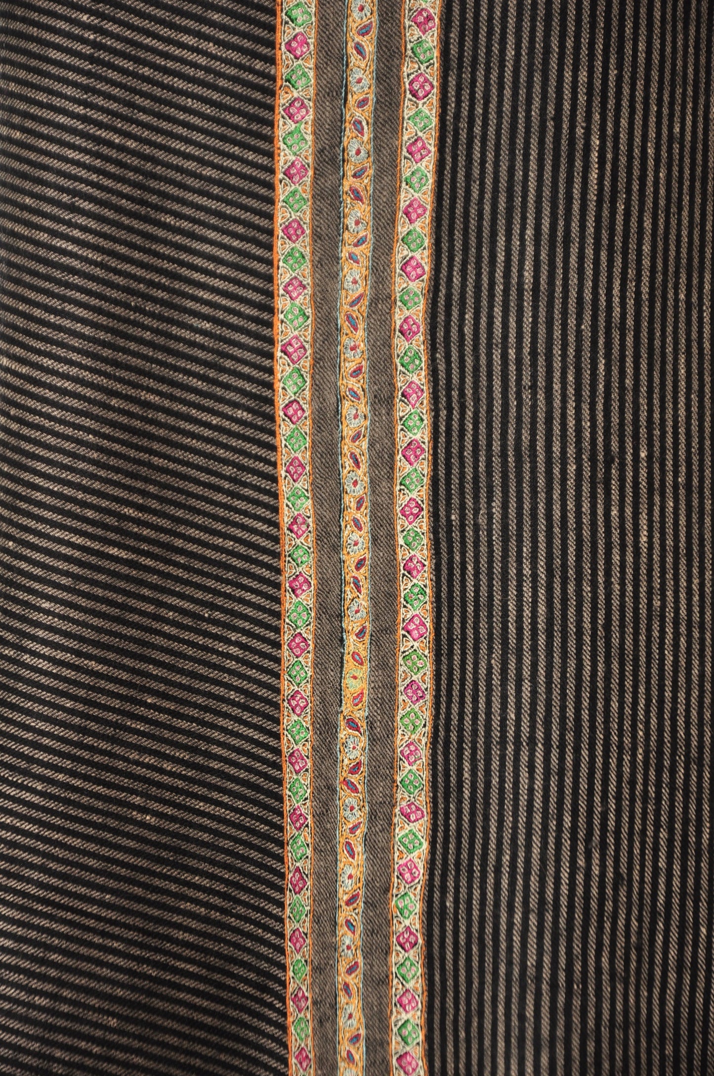Embroidered Pashmina - Black & Taupe Striped