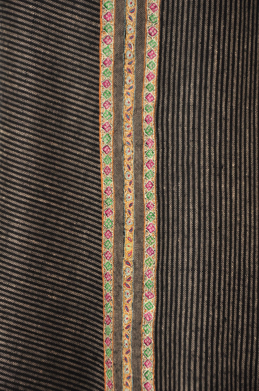 Embroidered Pashmina - Black & Taupe Striped