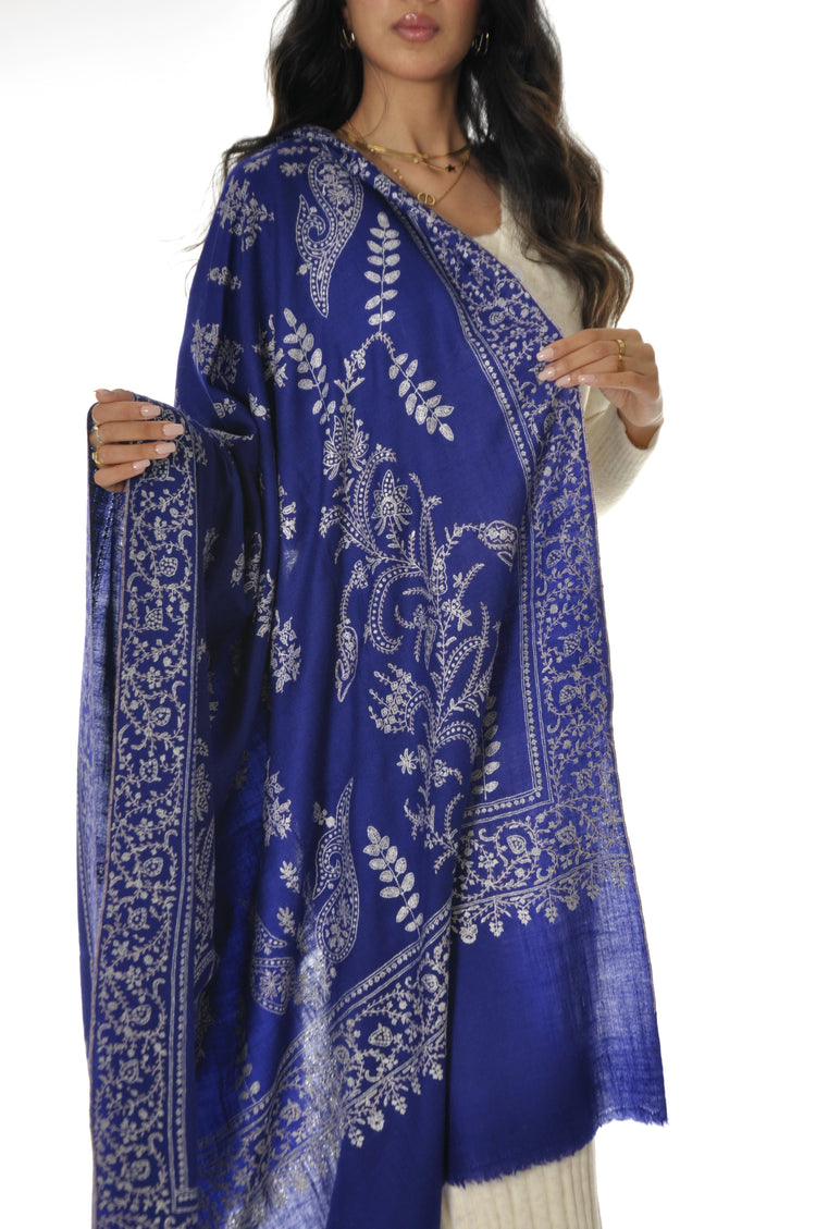 Embroidered Pashmina - Blue