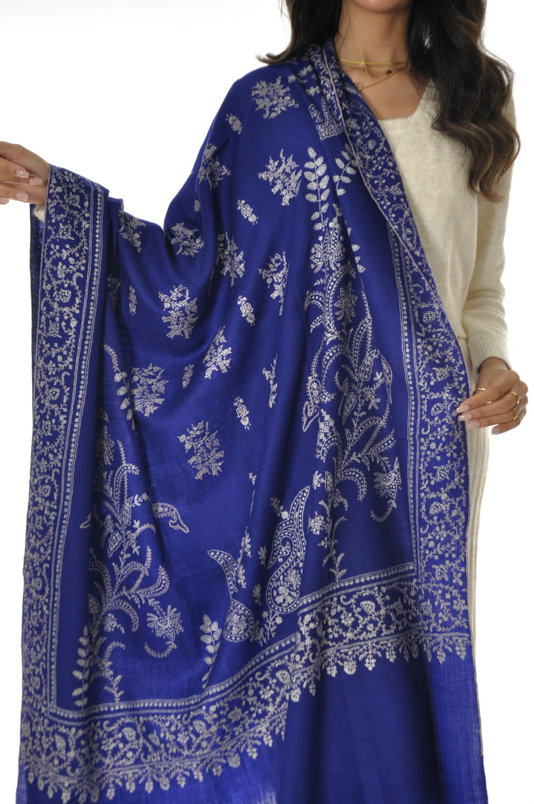 Embroidered Pashmina - Blue