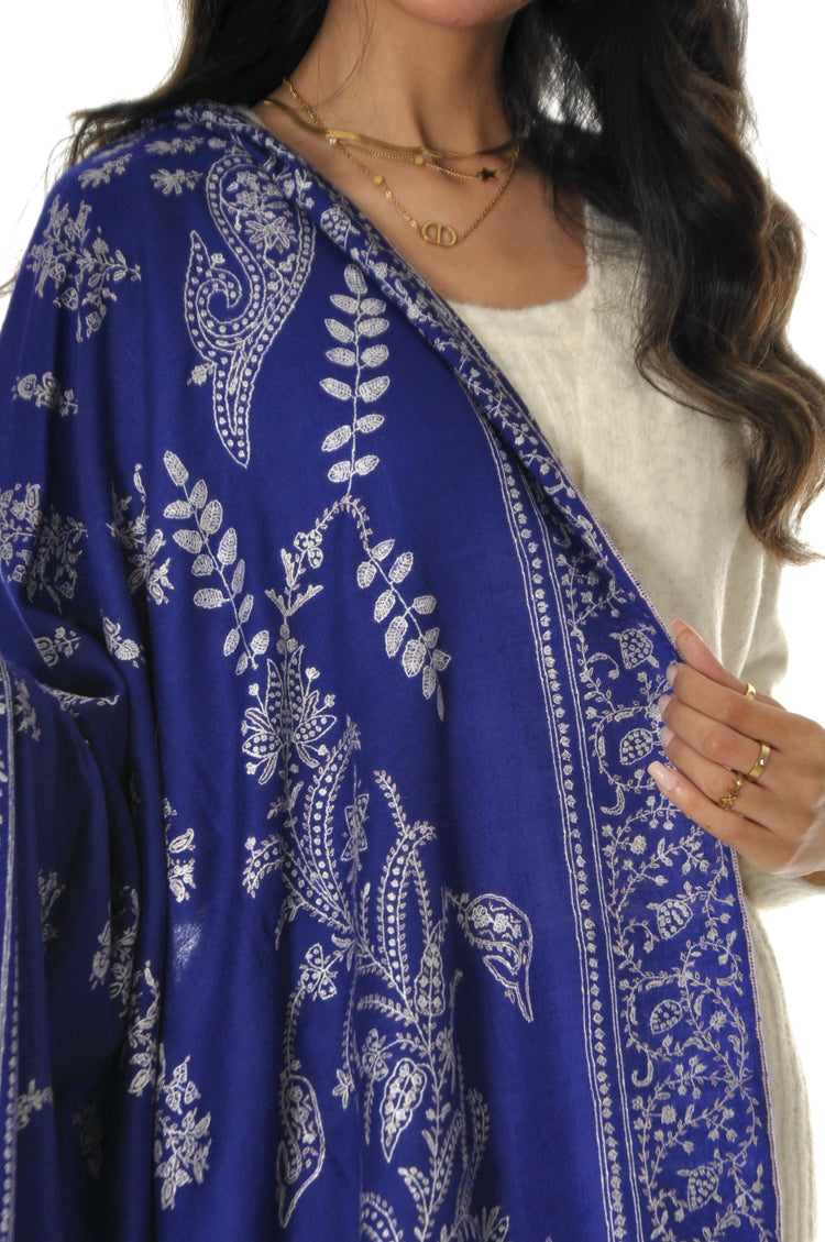 Embroidered Pashmina - Blue