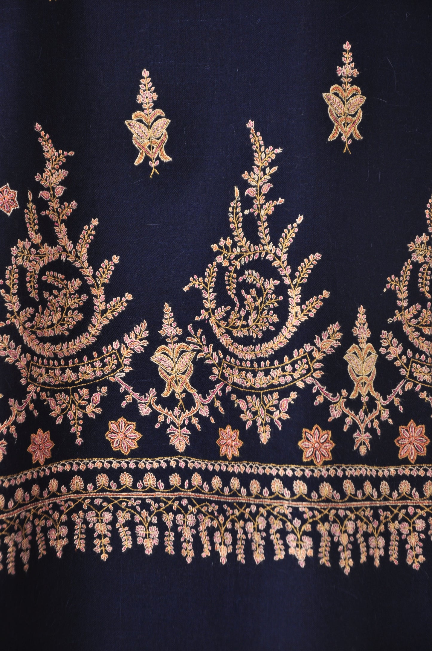 Embroidered Pashmina - Navy Blue