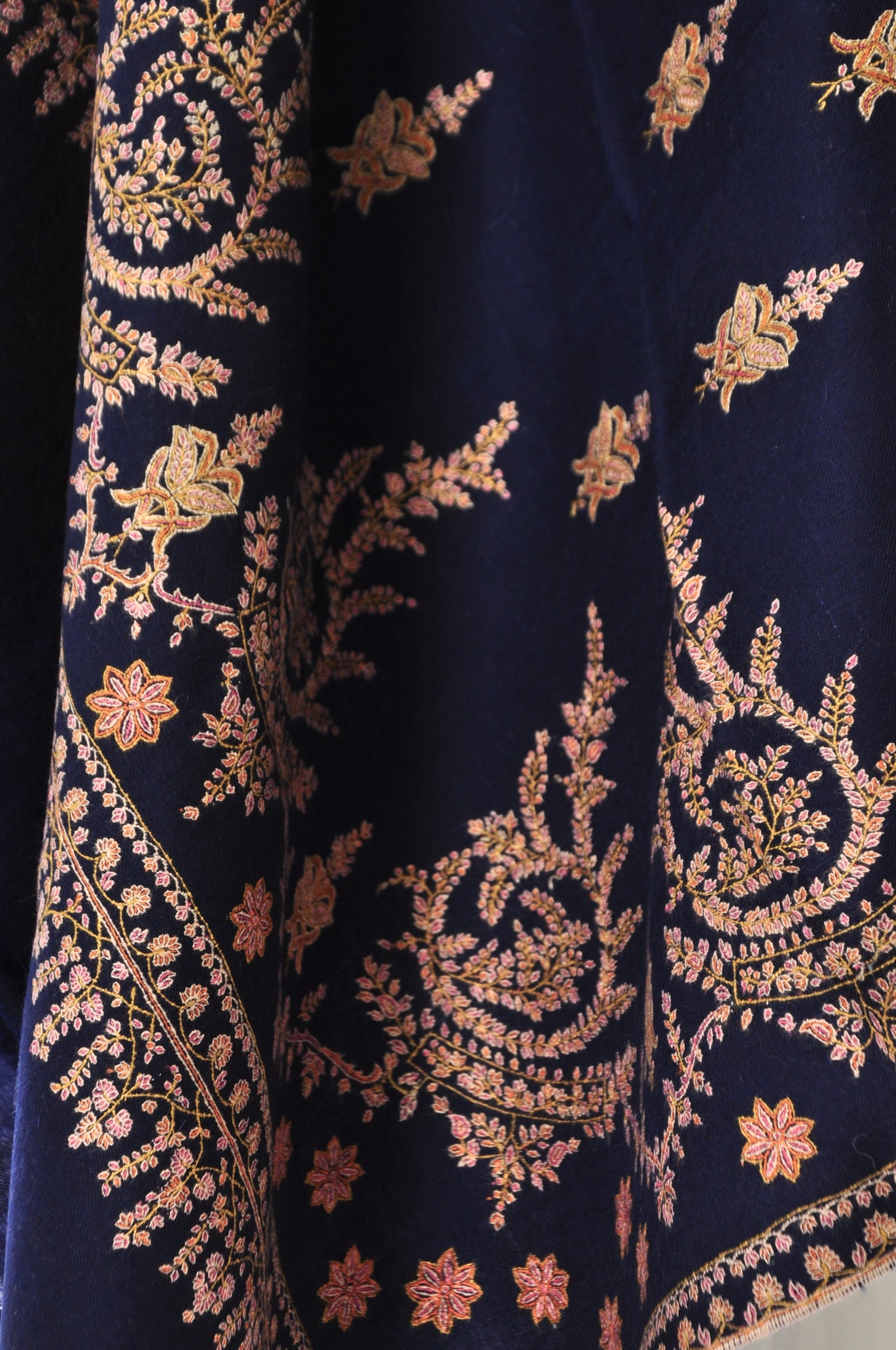 Embroidered Pashmina - Navy Blue