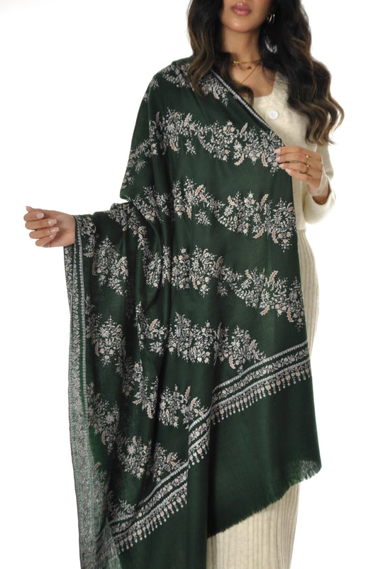 Embroidered Pashmina - Dark Green