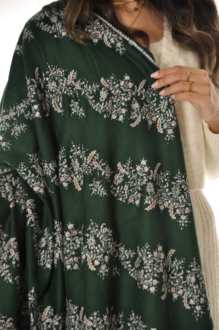 Embroidered Pashmina - Dark Green