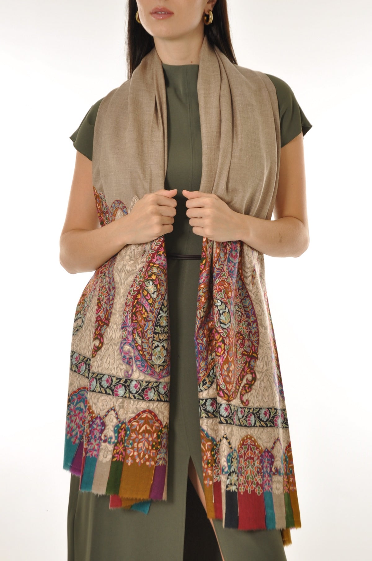 Kalamkari Pashmina - Vibrant Boarder