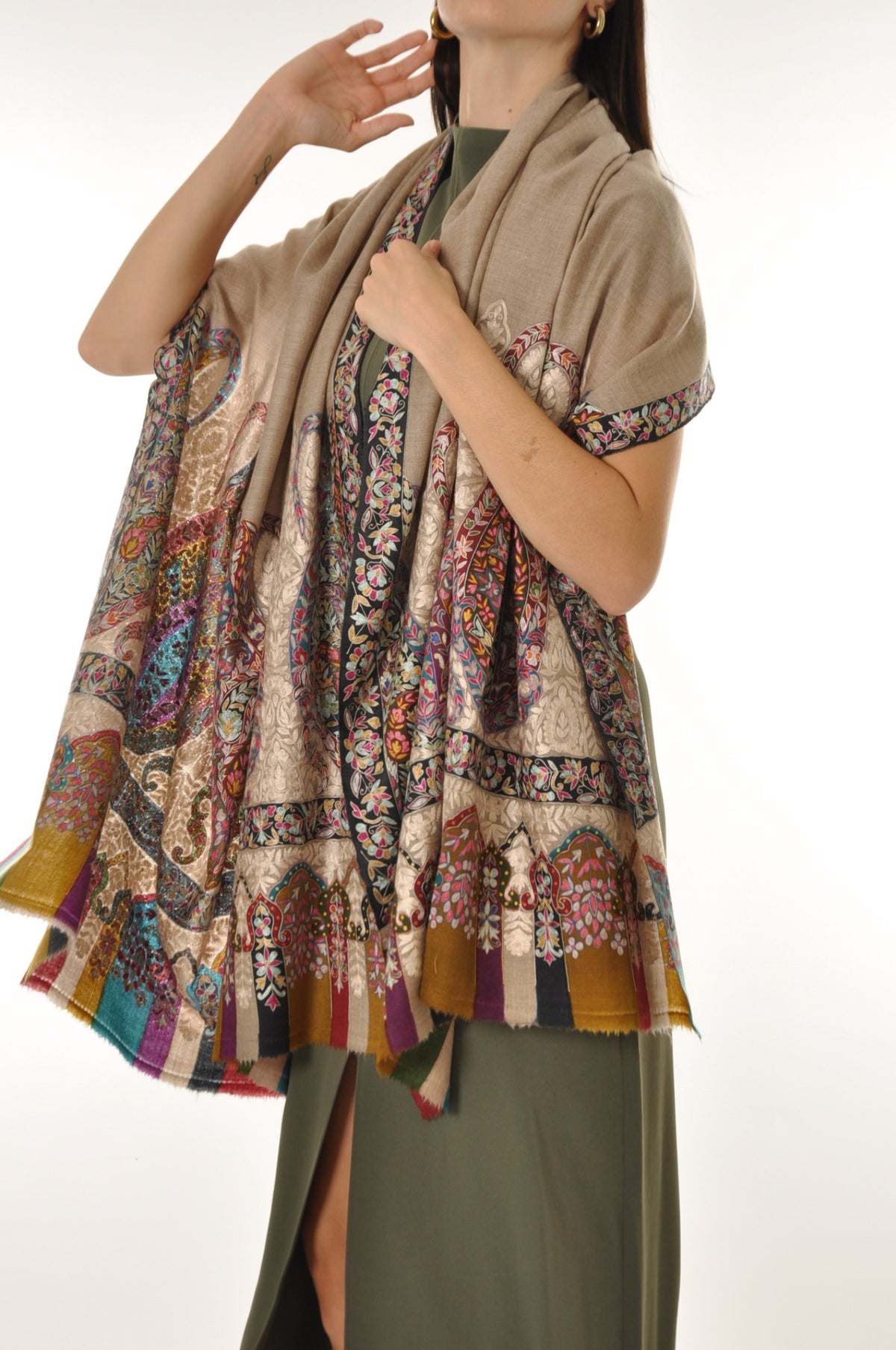 Kalamkari Pashmina - Vibrant Boarder