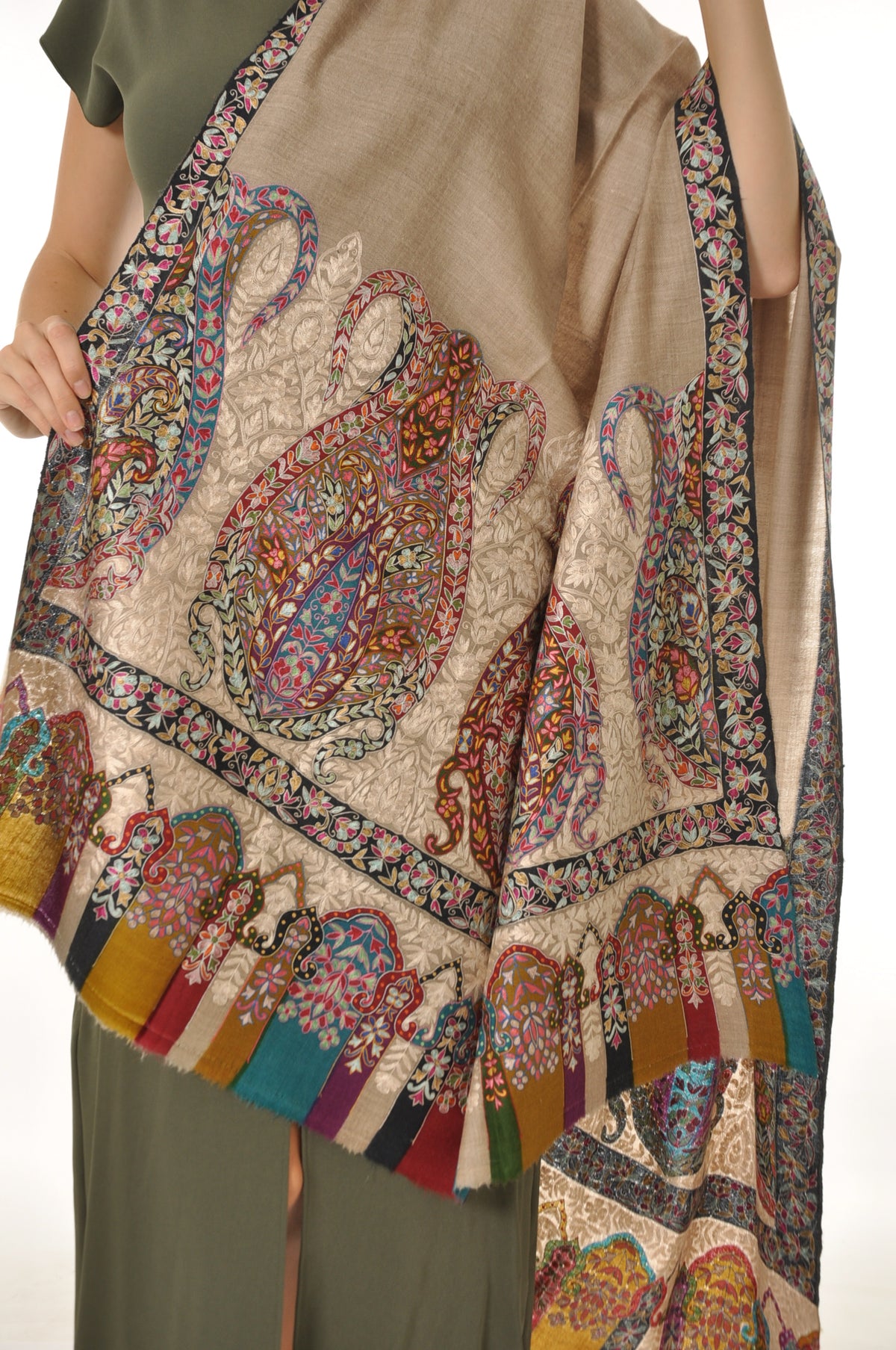 Kalamkari Pashmina - Vibrant Boarder